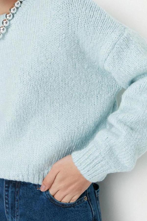 Kadın Modern Tarz Rahat Uzun Bisiklet Yaka Düz Kol Regular Triko Kazak - Image 1