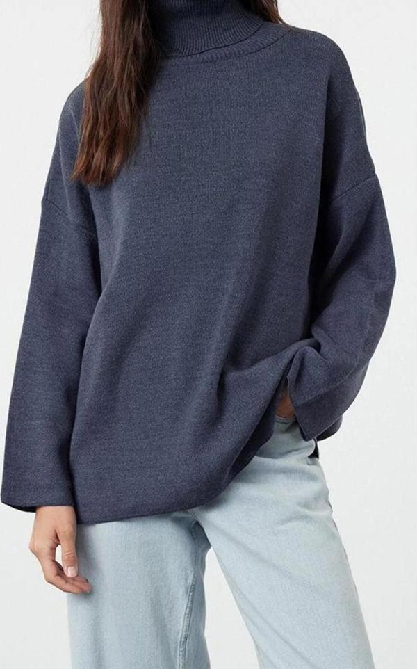 Stil Modern Kadın Regular Standart Kol Balıkçı Yaka Geniş Kalıp Basic Triko Kazak - Image 1