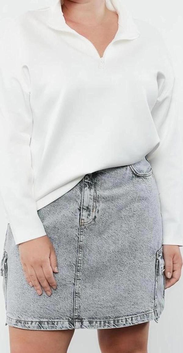 Büyük Beden Tarz Oversize Dik Yaka Düşük Kol Uzun Geniş Kalıp Örme Sweatshirt - Image 1