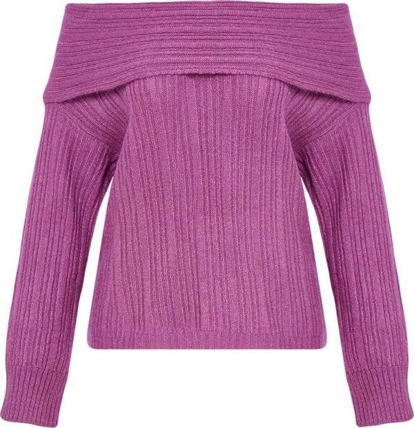 Stil Modern Kadın Regular Standart Kol Carmen Yaka Yumuşak Dokulu Triko Kazak - Image 1