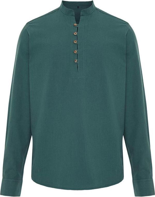 Moda Erkek Hakim Yaka Düz Desen Günlük Yarım Patlı Düğmeli Hakim Yaka Yeni Gömlek - Image 1