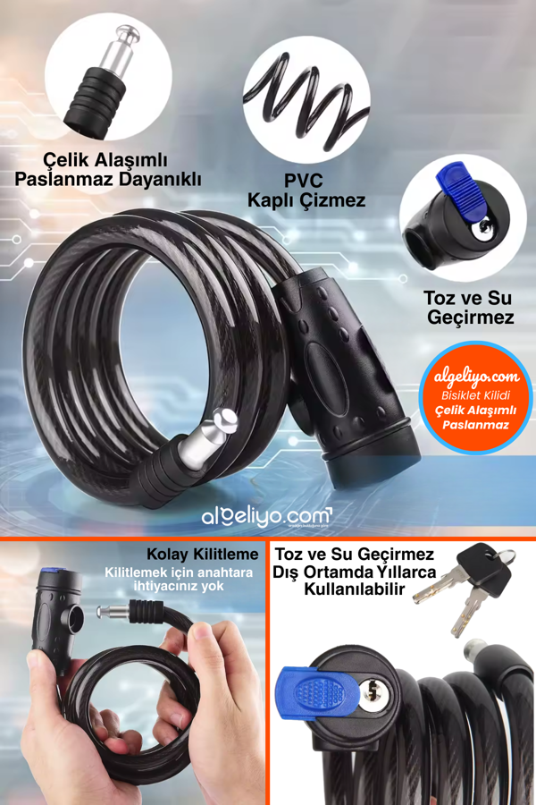 AlGeliyo Çelik Alaşımlı Anahtarlı Bisiklet ve Scooter Kilidi PVC Kaplı Dış Ortamda Kullanılır - Image 1