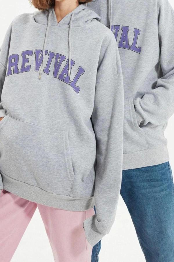 Unisex Tarz Oversize Kapüşonlu Standart Kol Regular Geniş Kesim İçi Polar Sıcak Tutan Sweatshirt - Image 1