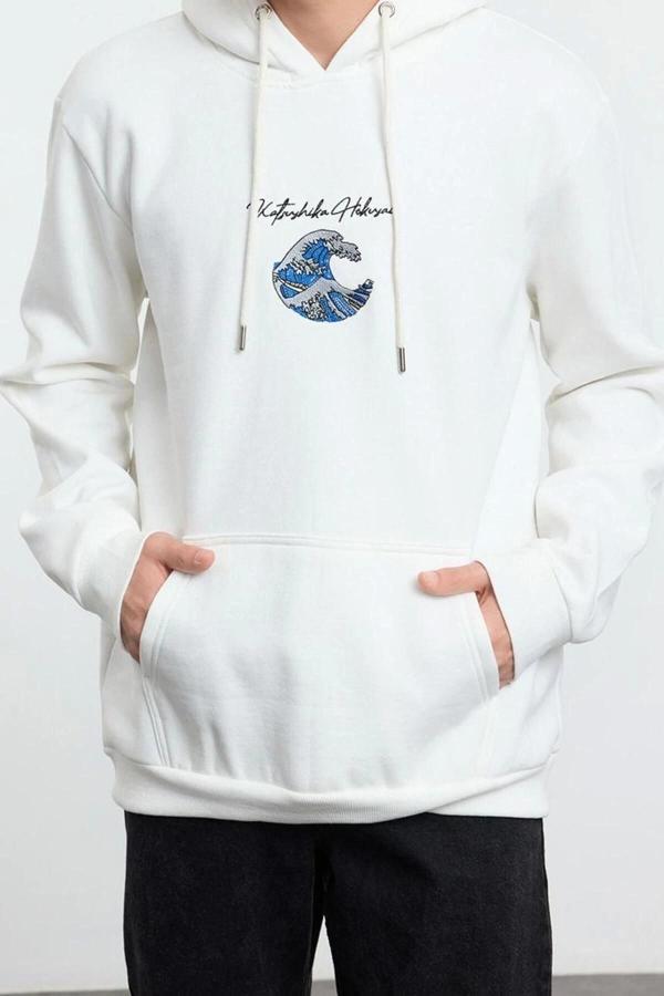 Tarz Bol Kapüşonlu Standart Kol Regular Hokusai Lisans Unıex Normal Kesim Sweatshirt - Image 1