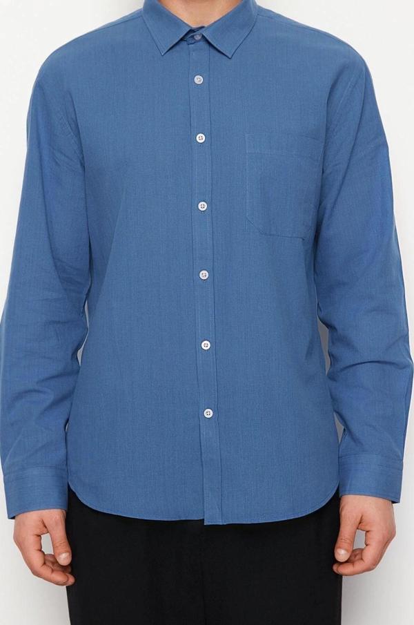 Moda Erkek Gömlek Yaka Düz Desen Günlük Regular Fit %100 Pamuk Gömlek - Image 1