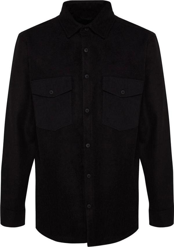 Moda Erkek Gömlek Yaka Düz Desen Günlük Regular Fit Paraşüt Cep Detaylı Kaşe Kışlık Gömlek - Image 1