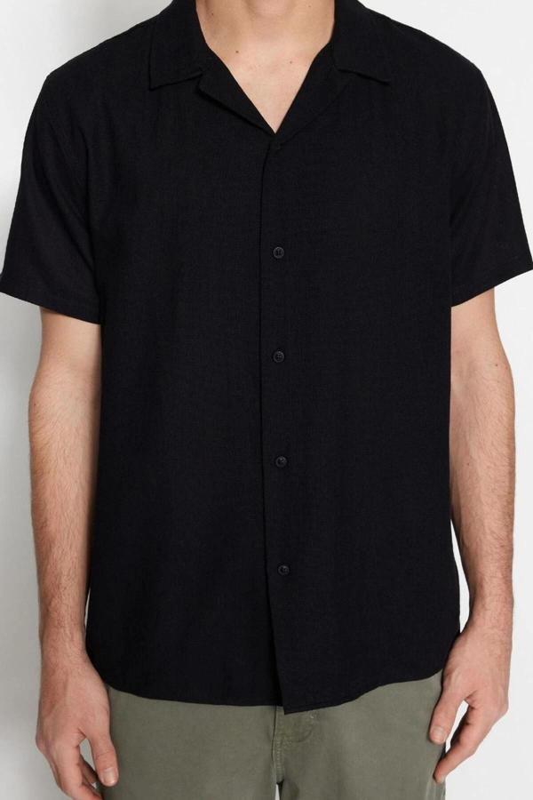 Moda Erkek Apaş Yaka Düz Desen Günlük Unisex Rahat Fit Kısa Kollu Gömlek - Image 1