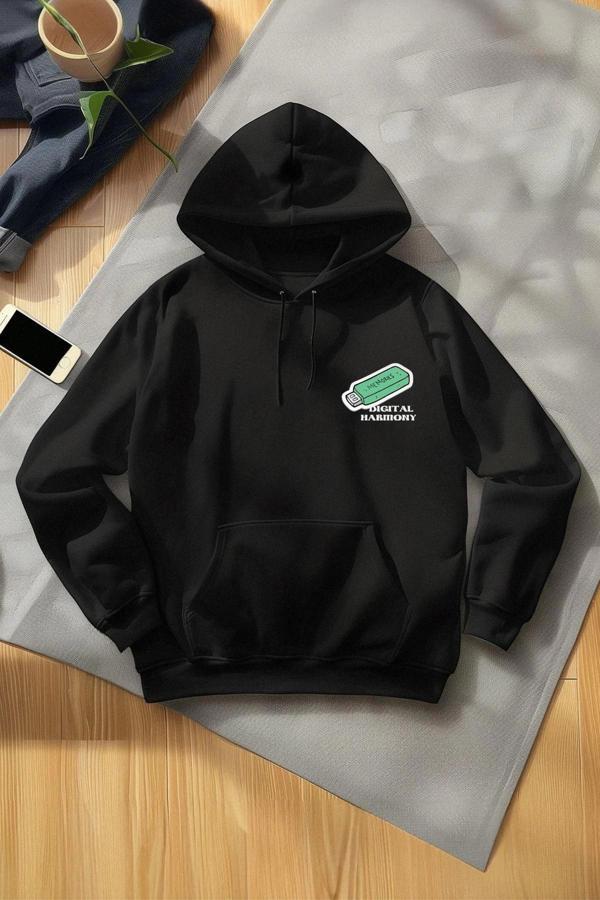 Unisex Tarz Regular Kapüşonlu Standart Kol Standart Gri Normal Kesim Sıcak Tutan Baskılı Sweatshirt - Image 1