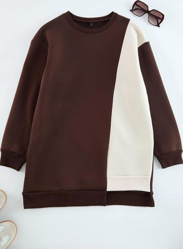 Tesettür Tarz Oversize Bisiklet Yaka Standart Kol Uzun Sweatshirt - Image 1