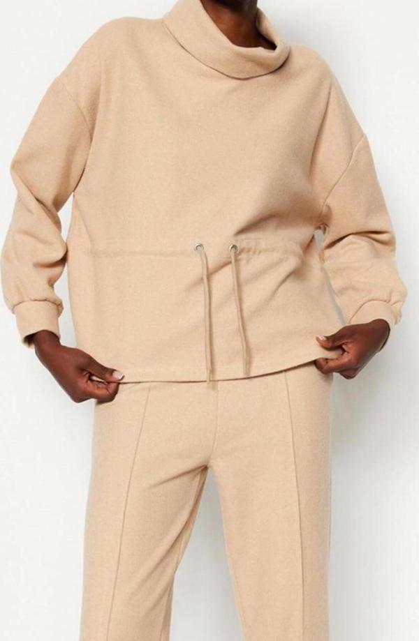 Tarz Regular Dik Yaka Standart Kol Regular Selanik Triko Büzgülü Normal Kalıp Örme Sweatshirt - Image 1