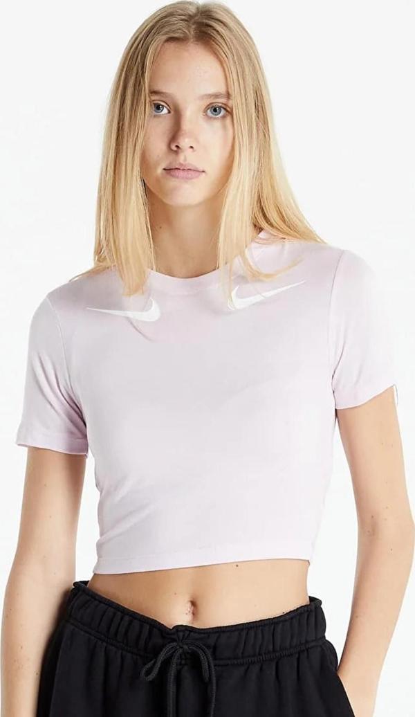 Nike Double Swoosh Crop Fit Tee Pink Likralı ince Crop Kısa Tişört Pembe - Image 1