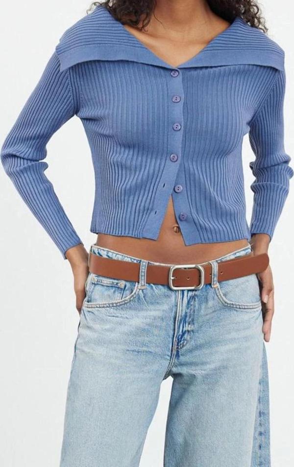 Stil Modern Kadın Regular Düşük Kol Devrik Yaka Triko Hırka - Image 1