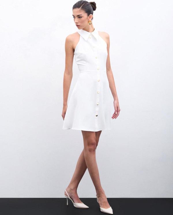 ÇıtÇıtlı Kısa Elbise - Ekru - Image 1