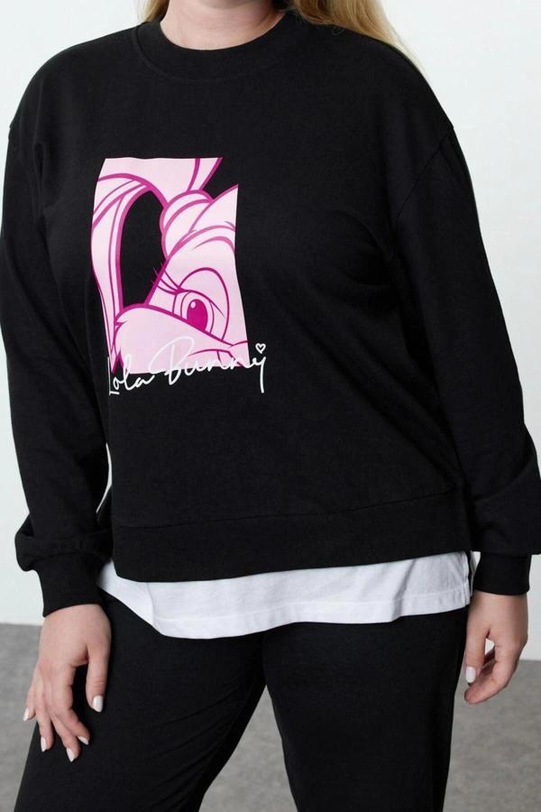 Büyük Beden Regular Bisiklet Yaka Standart Kol Regular Lola Bunny Lisanslı Örme Sweatshirt - Image 1