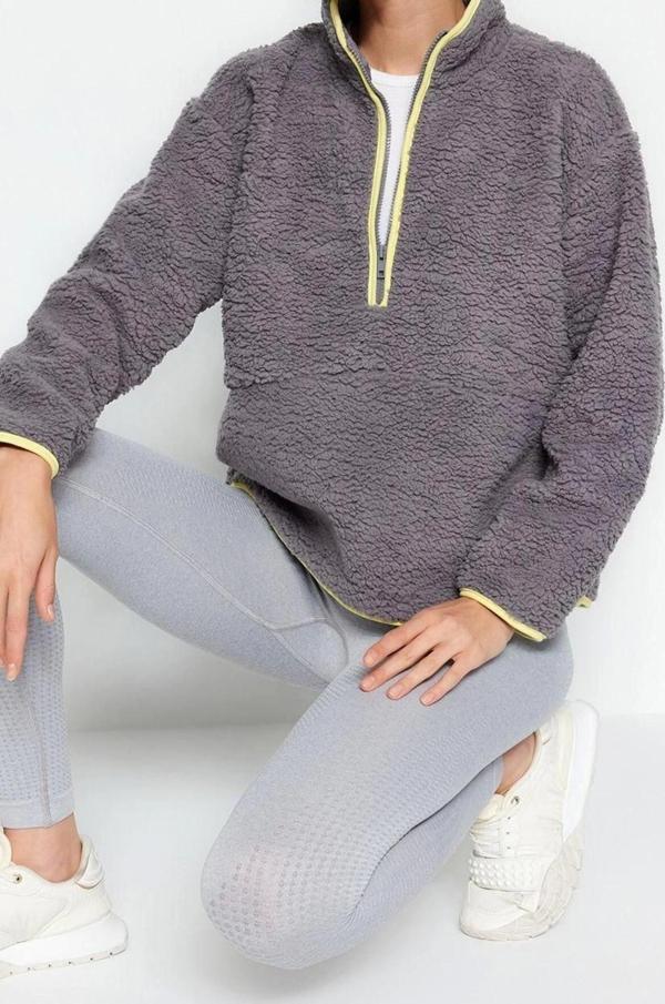 Tarz Regular Dik Yaka Düşük Kol Regular Peluş Örme Spor Sweatshirt - Image 1