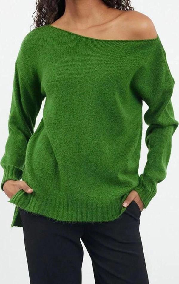 Stil Modern Kadın Regular Standart Kol Kayık Yaka Yünlü Basic Triko Kazak - Image 1
