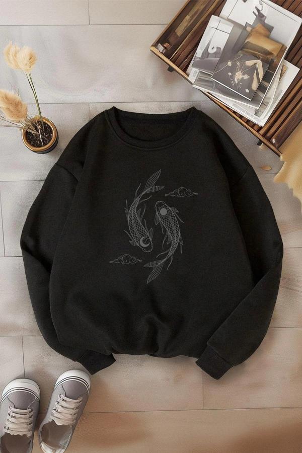 Unisex Tarz Oversize Bisiklet Yaka Standart Kol Standart Geniş Kesim Sıcak Tutan Sweatshirt - Image 1