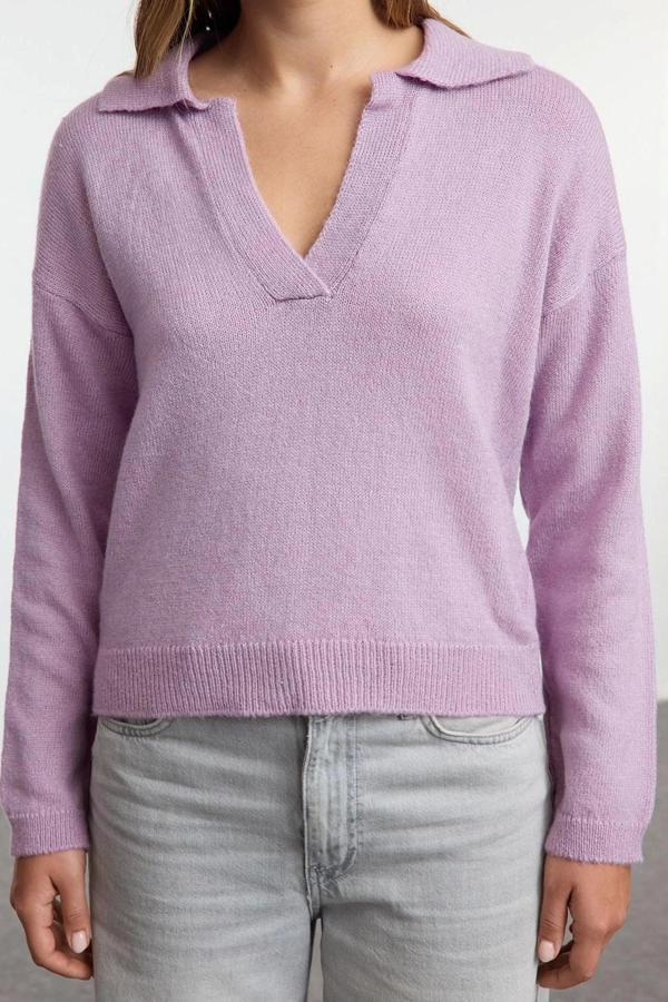 Stil Modern Kadın Regular Standart Kol Polo Yaka Geniş Kalıp Yumuşak Dokulu Basic Triko Kazak - Image 1