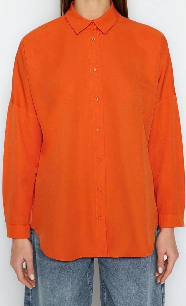 Moda Kadın Gömlek Yaka Düz Desen Günlük Pamuklu Oversize Geniş Kalıp Dokuma Gömlek - Image 1