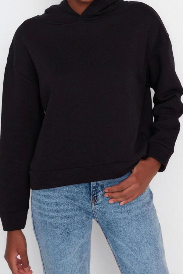 Tarz Regular Kapüşonlu Düşük Kol Regular Normal Kalıp Basic Kalın İçi Polarlı Örme Sweatshirt - Image 1