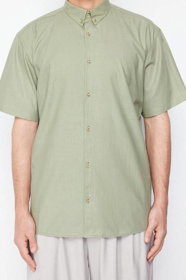 Moda Erkek Gömlek Yaka Düz Desen Günlük Oversize Fit Gömlek Yaka Kısa Kol %100 Pamuk Gömlek - Image 1