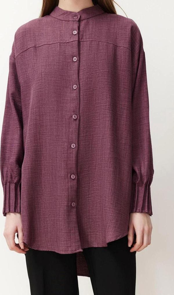 Moda Kadın Tesettür Hakim Yaka Düz Desen Günlük Keten Aerobin Oversize Dokuma Gömlek - Image 1