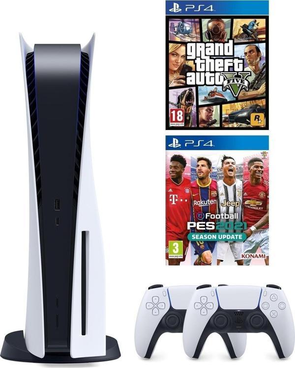 Sony Playstation 5 825 GB + 2. PS5 DualSense + Pes 2021 + GTA 5 (ithalatçı Garantili) - Image 1