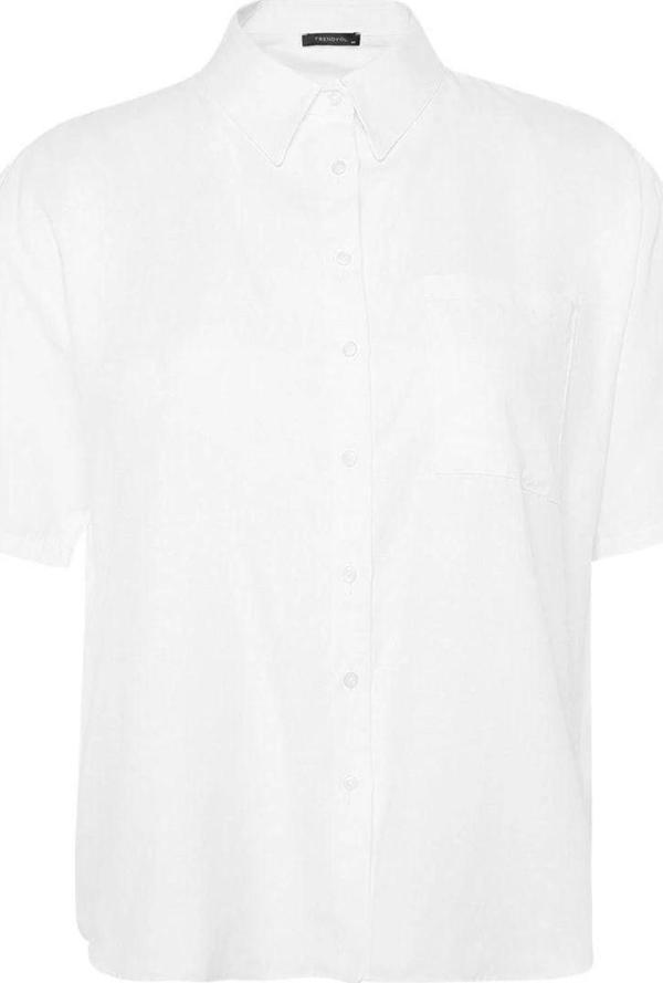 Moda Kadın Büyük Beden Gömlek Yaka Düz Desen Günlük Cep Detaylı Gömlek - Image 1