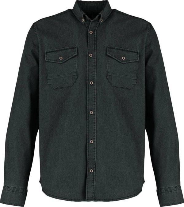 Moda Erkek Gömlek Yaka Düz Desen Günlük Metal Düğmeli Yeni Gömlek - Image 1
