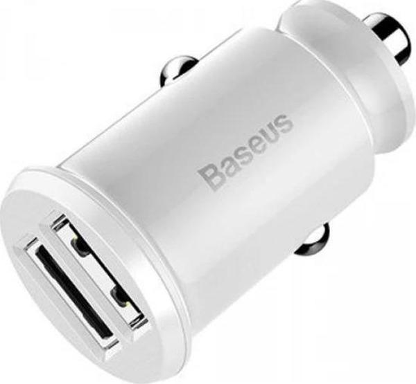 Baseus Grain Serisi Mini Araç Çakmaklık Şarjı 3.1a Çift Usb - Beyaz - Image 1
