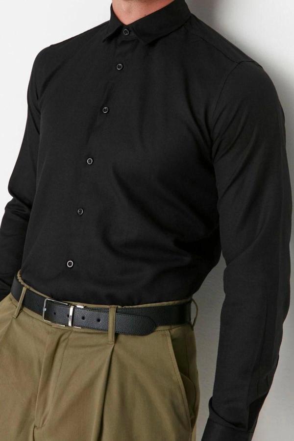 Moda Erkek Gömlek Yaka Düz Desen Resmi Erkek Basic Oxford Klasik Kolay Ütülenebilir Gömlek - Image 1