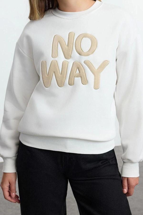 Tarz Regular Bisiklet Yaka Düşük Kol Regular Slogan Nakışlı Normal Kalıp Kalın Örme Sweatshirt - Image 1