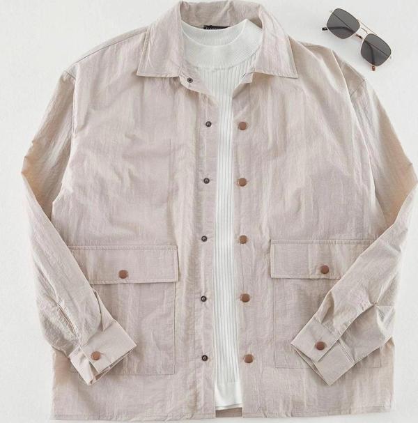 Moda Erkek Günlük Oversize Fit Çıt Çıt Kapamalı Teknik Kumaş Paraşüt Limited Edition Gömlek - Image 1