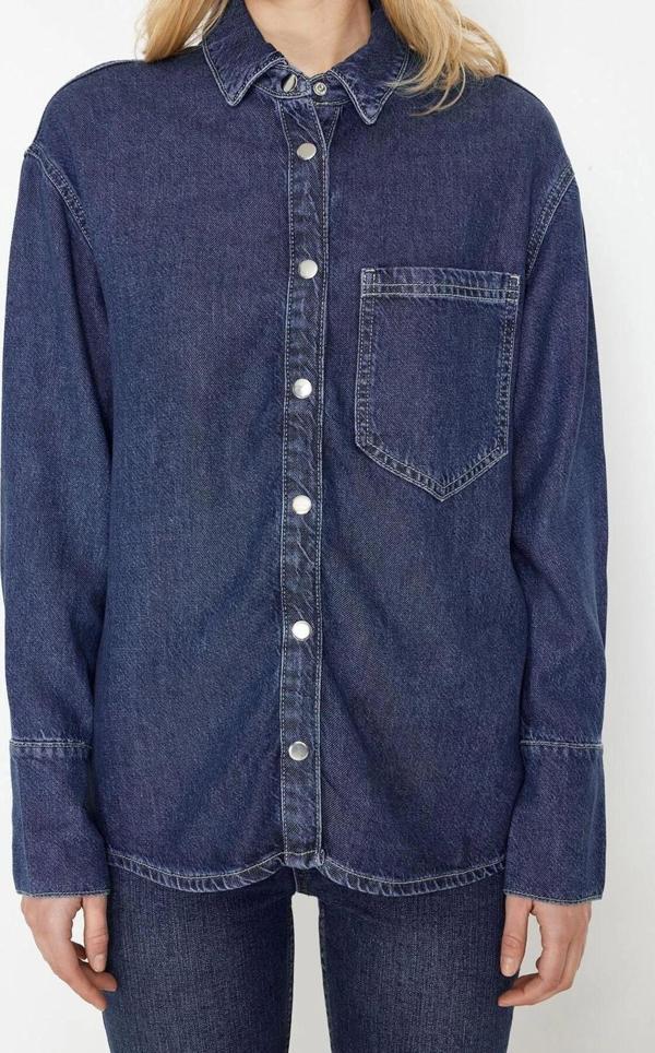 Moda Kadın Gömlek Yaka Düz Desen Günlük Lyocell Oversize Denim Gömlek - Image 1