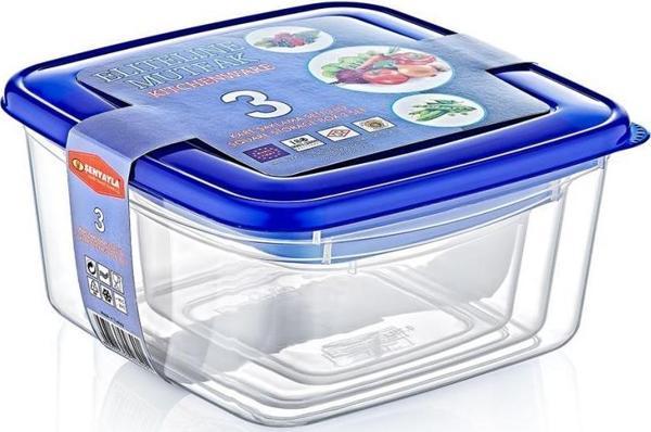 Omnipazar SY-2840 Plastik Şeffaf Renkli Kare Saklama Kabı 3'lü Set - Image 1