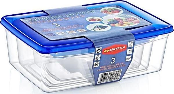 Omnipazar SY-2825 Plastik Şeffaf Renkli Köşeli Saklama Kabı 3 lü Set - Image 1