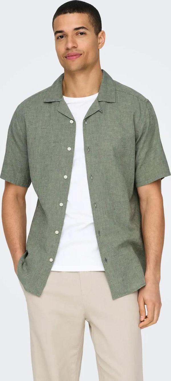 Only & Sons Erkek Onscaıden Kısa Kollu Keten Gömlek 22025116 Yeşil - Image 1