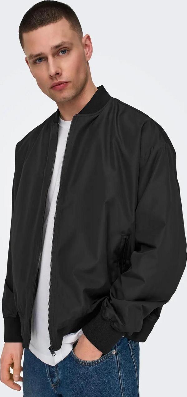 Only & Sons Erkek Onsgavın Ribanalı Mevsimlik Spor Bomber Ceket 22030757 Siyah - Image 1