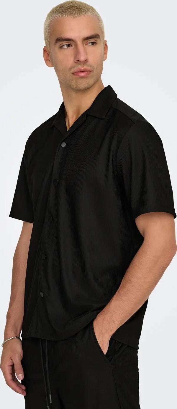 Only & Sons Erkek Onskarı Rahat Kesim Kısa Kollu Çıt Çıt Düğmeli Gömlek 22032560 Siyah - Image 1