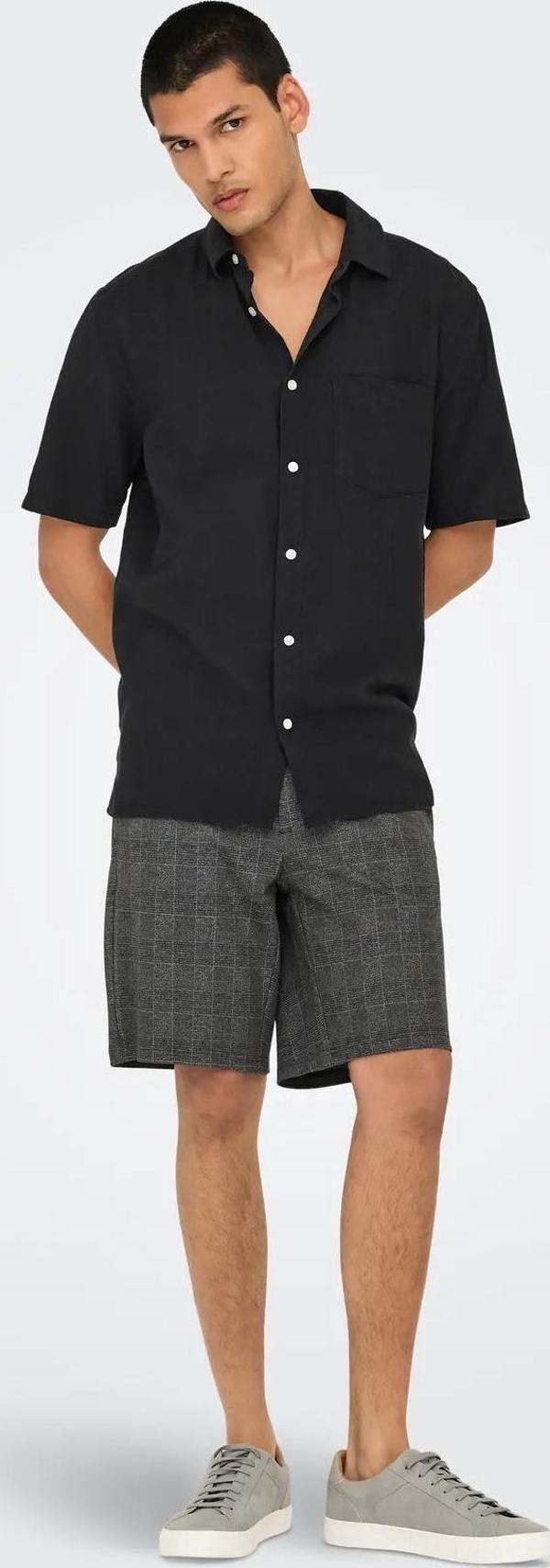 Only & Sons Erkek Onscaıden Kısa Kollu Tek Cepli Keten Gömlek 22031805 Siyah - Image 1