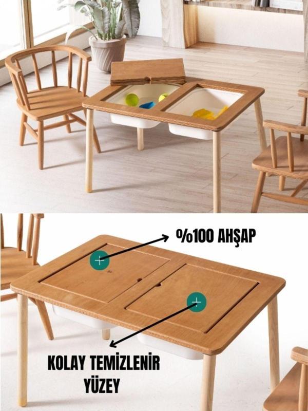 Alfacountry Mobilya Montessori Çift Hazneli 2 Sandalyeli Aktivite Masası Remy - Image 1