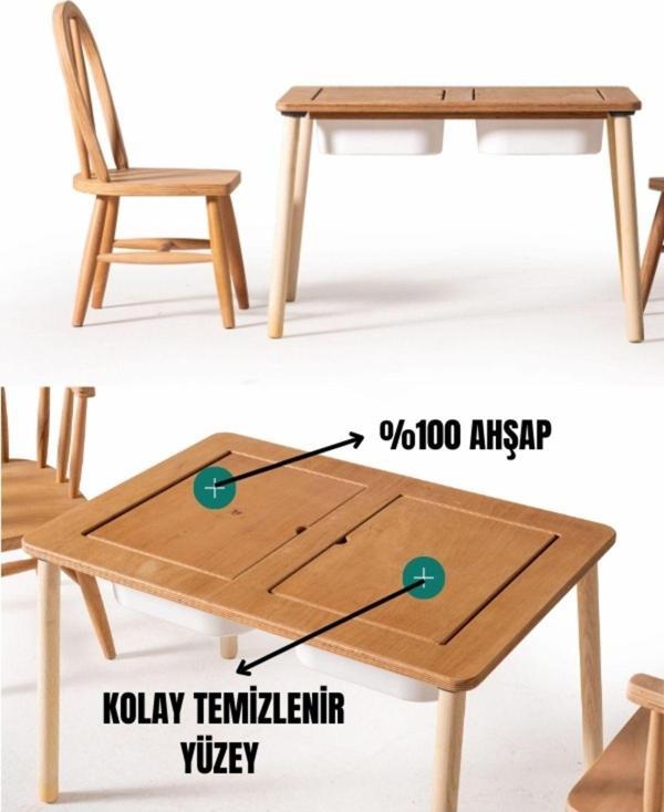 Alfacountry Mobilya Montessori Çift Hazneli Sandalyeli Aktivite Masası Hugo - Image 1