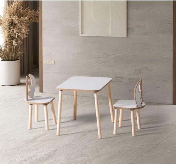 Alfacountry Mobilya Montessori Çocuk Çalışma Masa Ve 2 Sandalye Seti Deer - Image 1