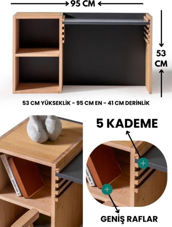 Alfacountry Mobilya Montessori Yükseklik Ayarlanabilir Kadameli Çalışma Masası Kayın Masif Panel Ahşap Sandalyesiz - Image 1