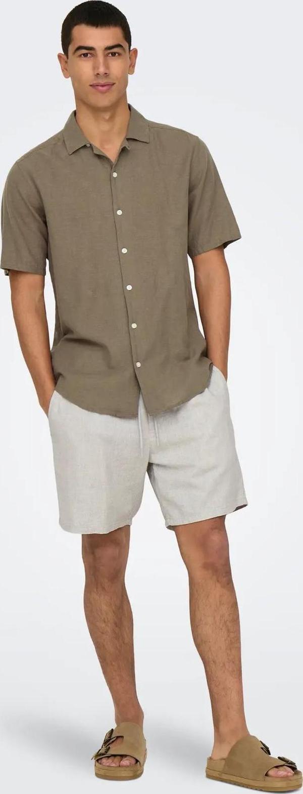 Only & Sons Erkek Onscaıden Kısa Kollu Keten Gömlek 22025116 Kahverengi - Image 1