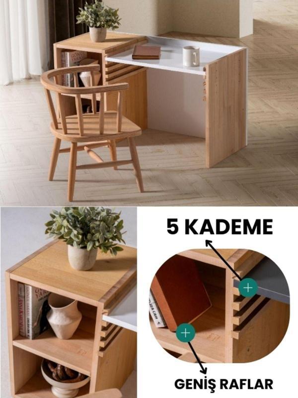 Alfacountry Mobilya Remy Montessori Yükseklik Ayarlanabilir Kadameli Çalışma Masası Kayın Masif Ahşap - Image 1