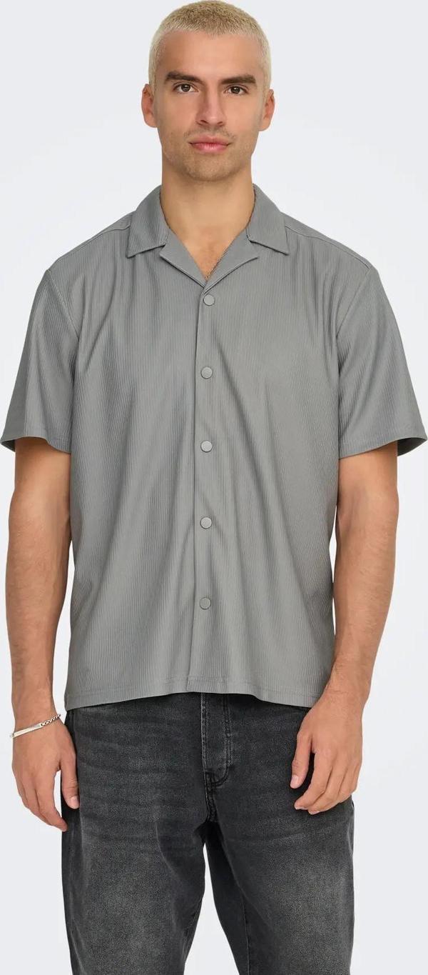 Only & Sons Erkek Onskarı Rahat Kesim Kısa Kollu Çıt Çıt Düğmeli Gömlek 22032560 Gri - Image 1