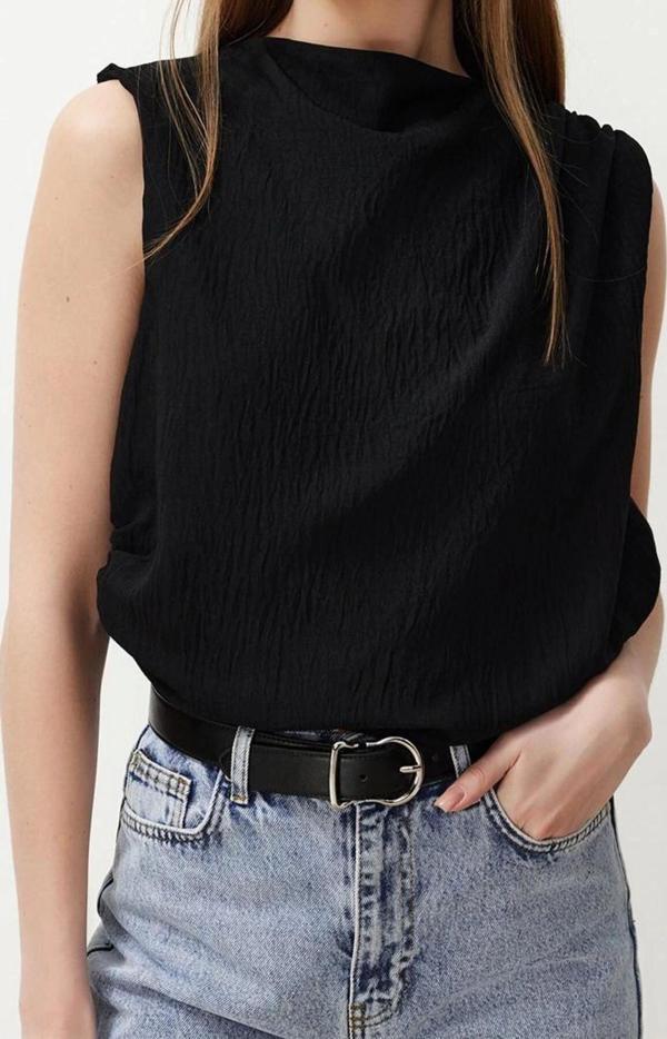 Stil Kadın Büzgülü Bluz Regular Dokuma Regular Kalıp - Image 1