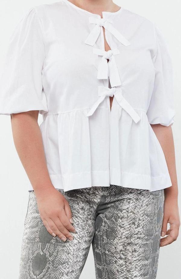 Stil Kadın Kadın Fiyonklu Bluz Uzun Dokuma Regular Kalıp Büyük Beden - Image 1