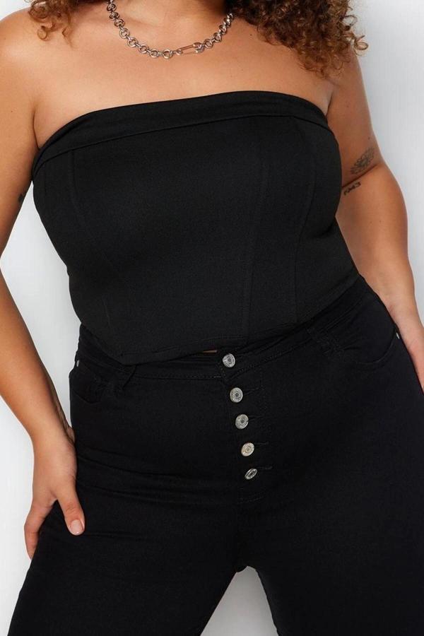 Stil Kadın Straplez Bluz Crop Örme Fitted Kalıp Büyük Beden - Image 1